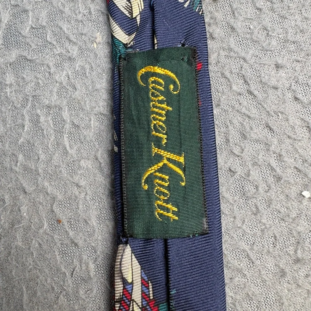 Resilio Mens Christmas Holiday Tie Navy Blue Ornaments Pine Berries Silk Blend